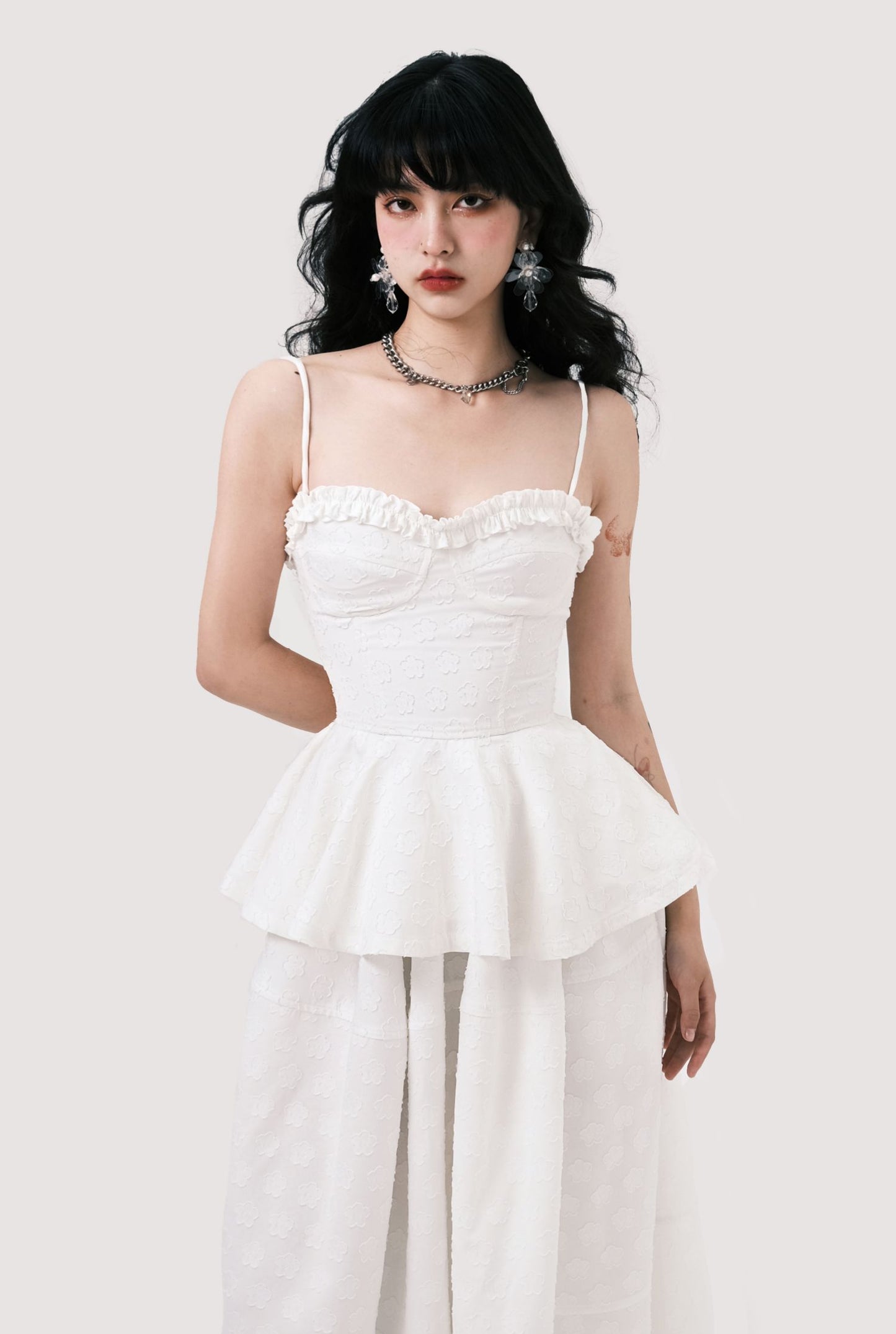 Jacquard Floral Camisole Top And Draped Skirt