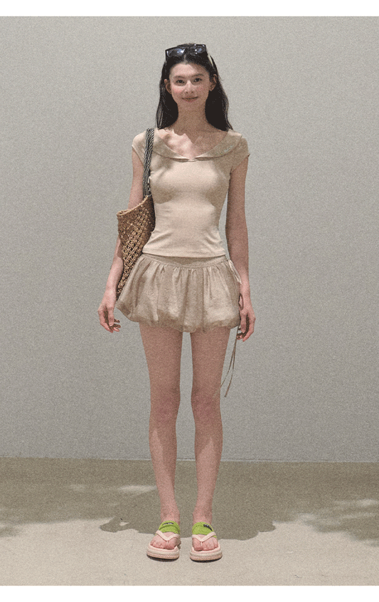 Micro Shorts With Detachable Bubble-Hem Layer