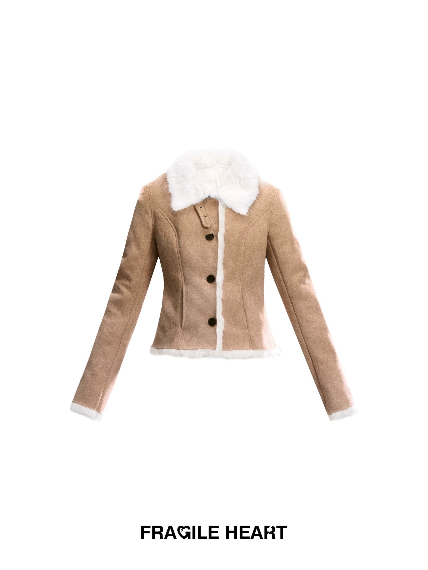Faux Suede Fitted Jacket With Fur Lining