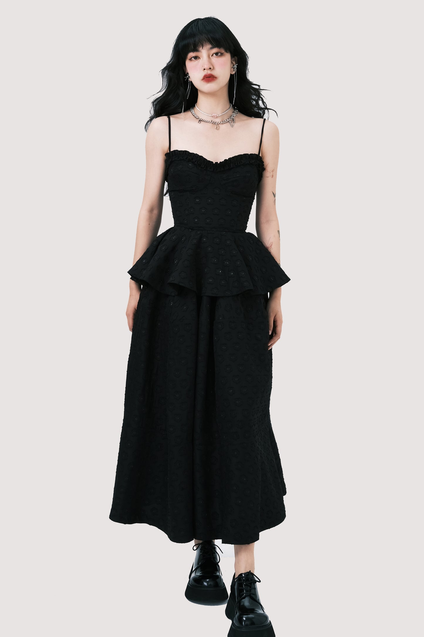 Jacquard Floral Camisole Top And Draped Skirt