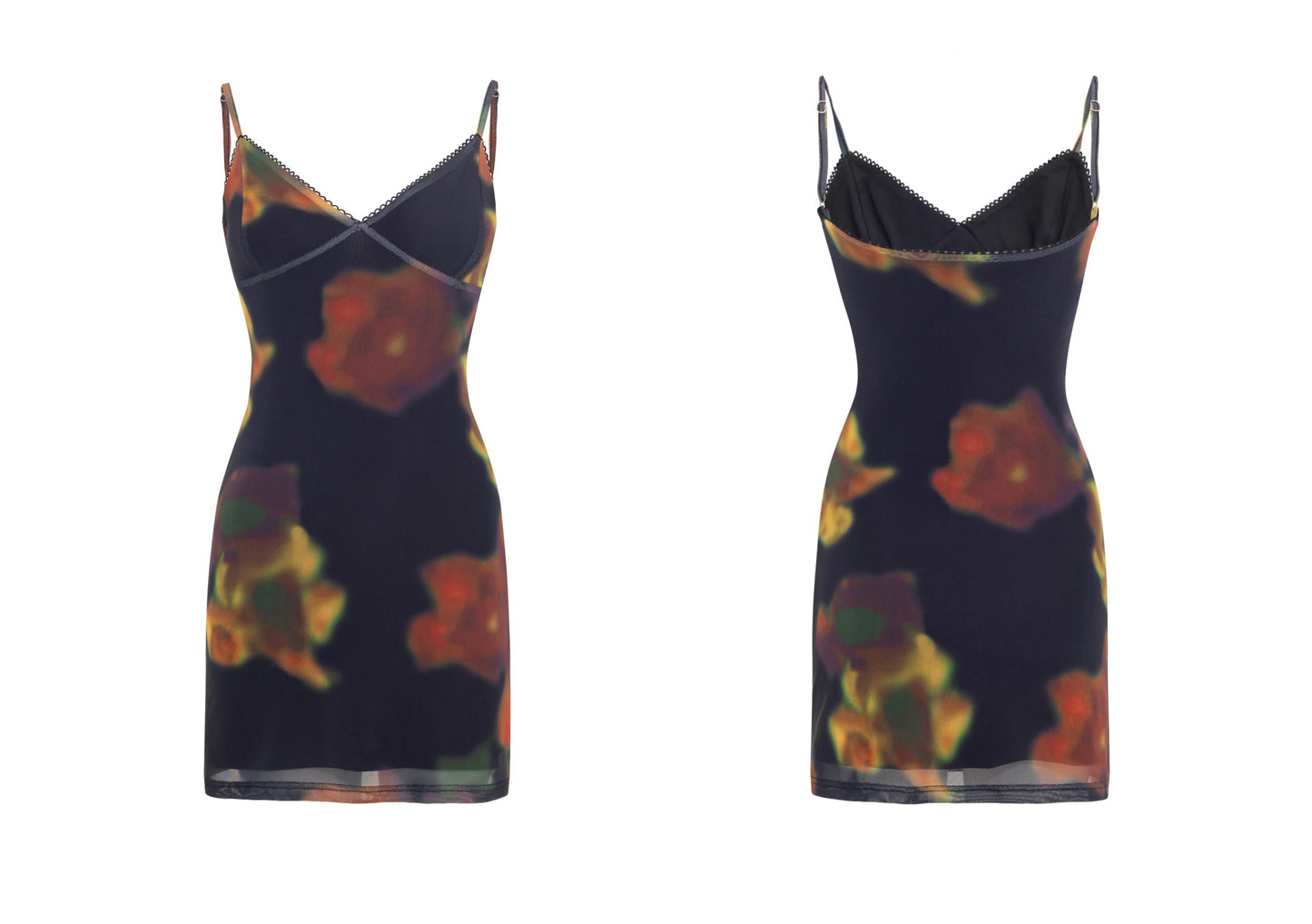 Cinematic Flower Print Mesh Cami Dress In Two Lengths