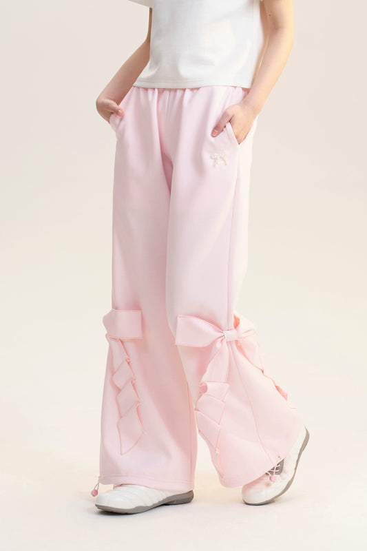 Elastic Waist Pants With Large Bow