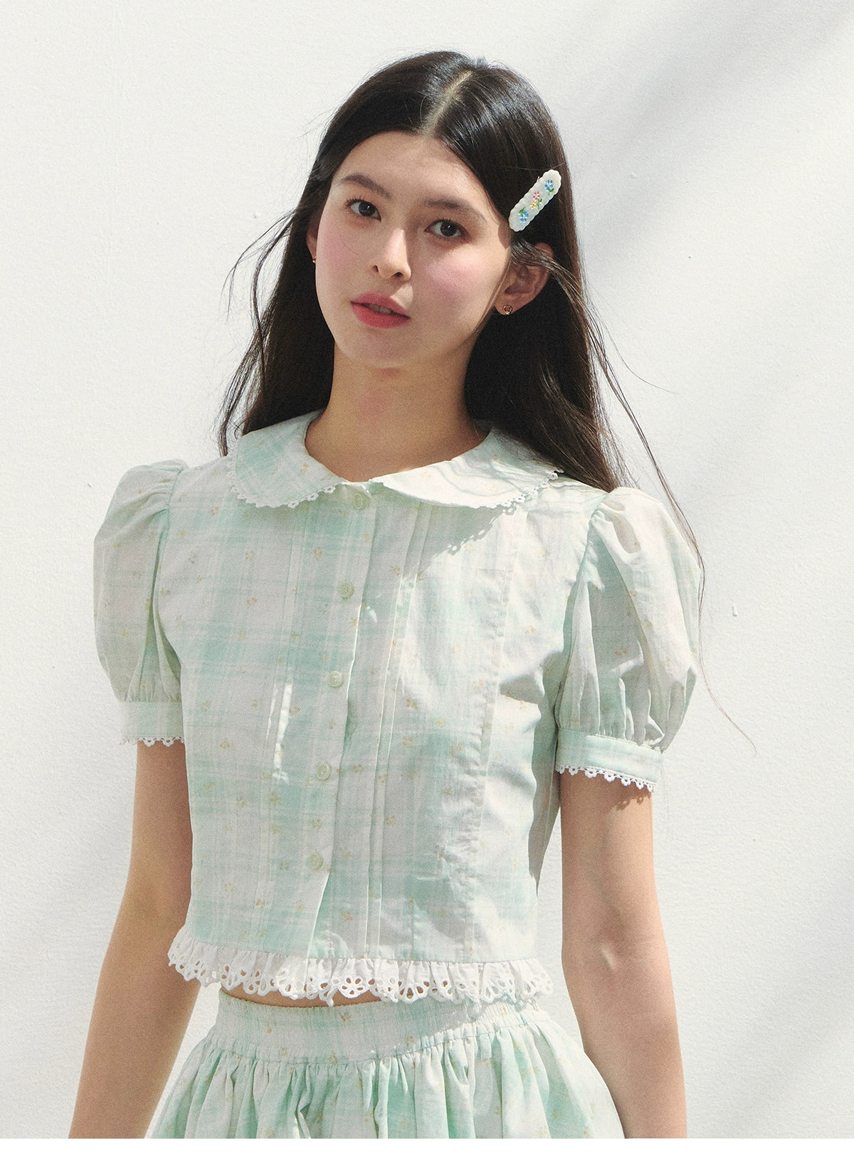 Puff-Sleeve Blouse & Tiered Skirt - Plain Or Plaid