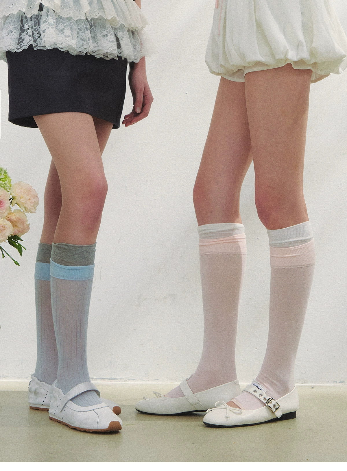 Contrast Stacked Sheer Socks