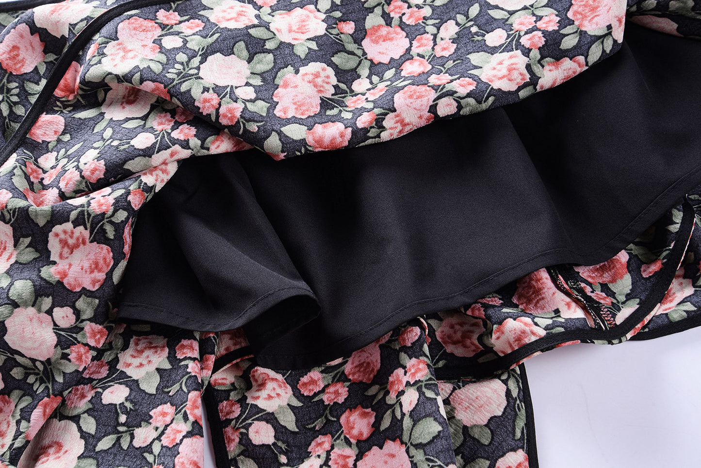 Puff Sleeve Asymmetrical Hem Corset Rose Dress