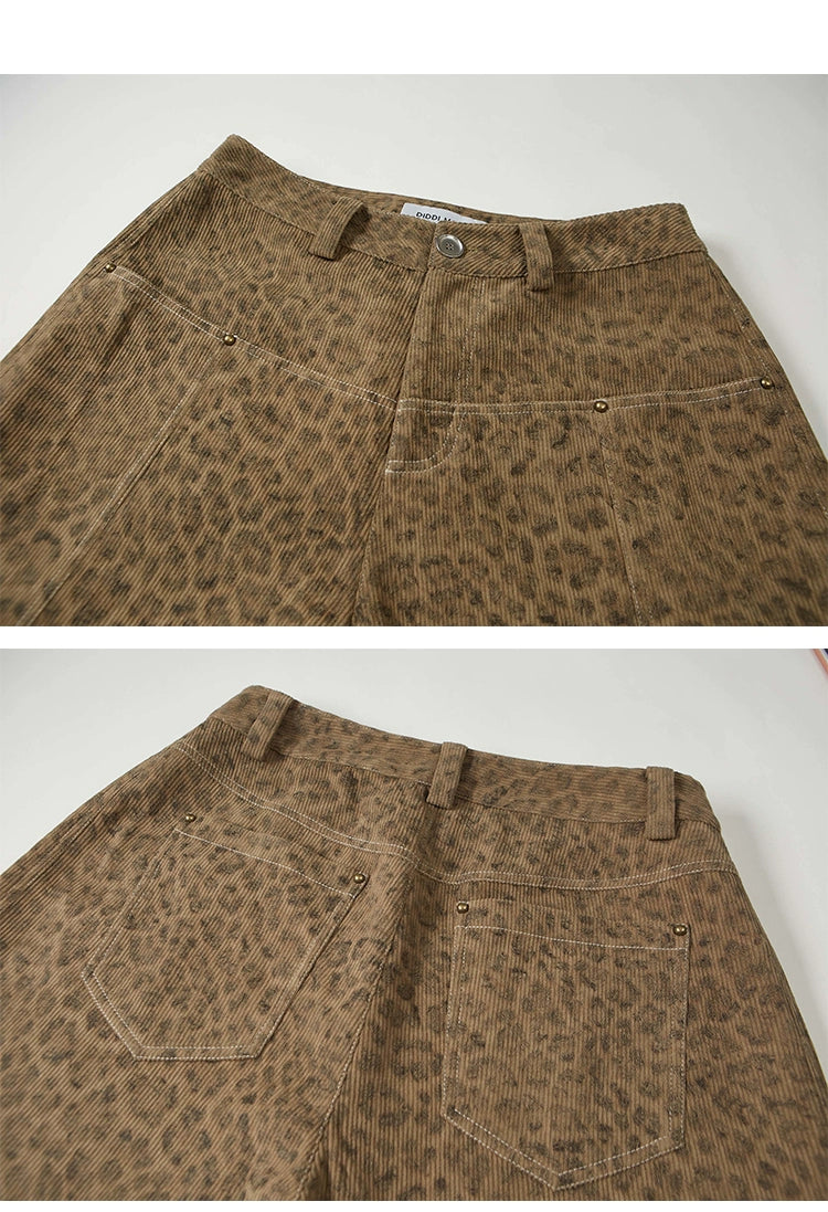 Mid Rise Straight Wide Leg Pants In Leopard, Plain