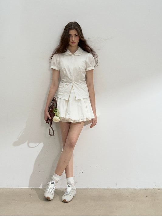 Scalloped Collar Blouse & Matching Mini Skirt