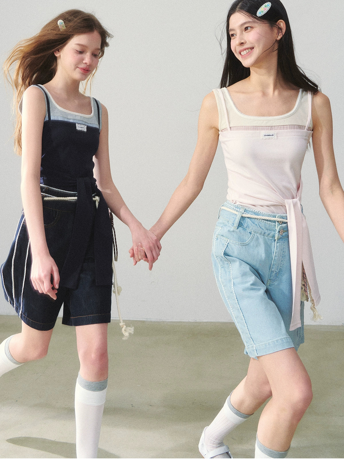 Double-Waist Bermuda Pants With Lace Trim