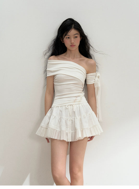 Button-Detailed Pleated Mini Skirt