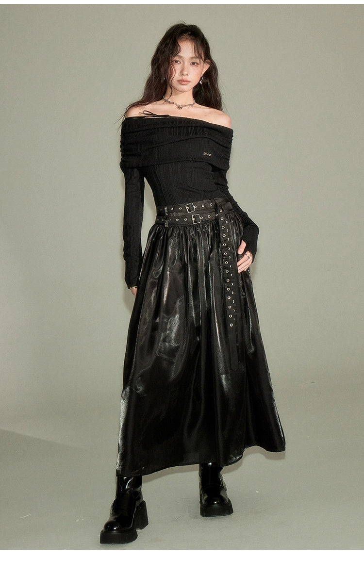 Off-shoulder Long-sleeved Waist Slimming Onepiece Dress
