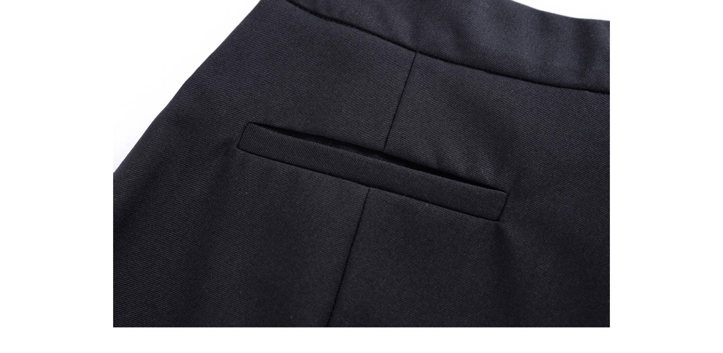 Straight Wide-Leg Tailored Pants With Logo Charm