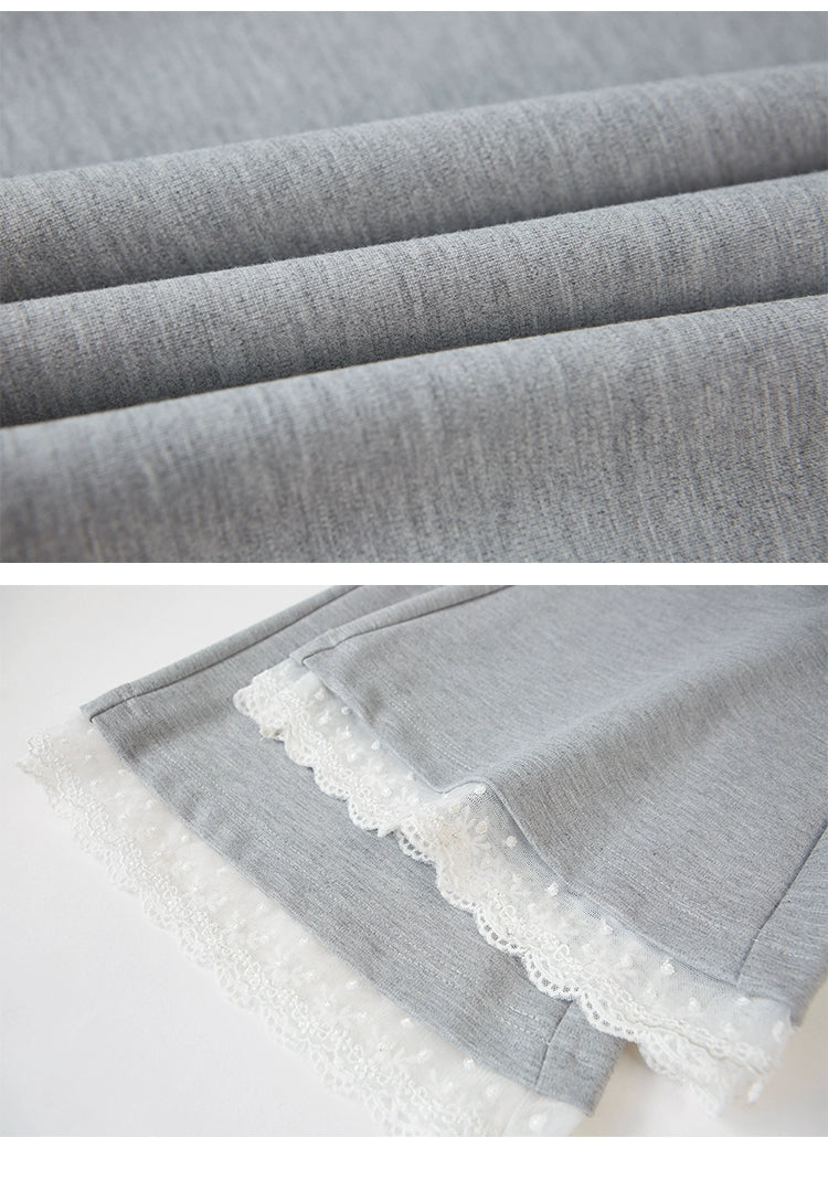 Lace Trim Flared Sweat Pants With Skirt Overlay