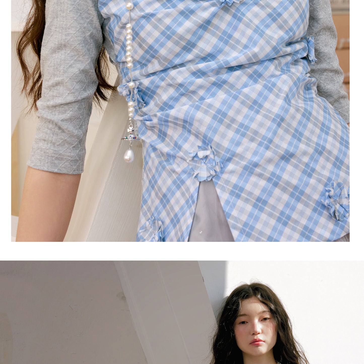 Embellished Plaid Top With Flowers & Sequins