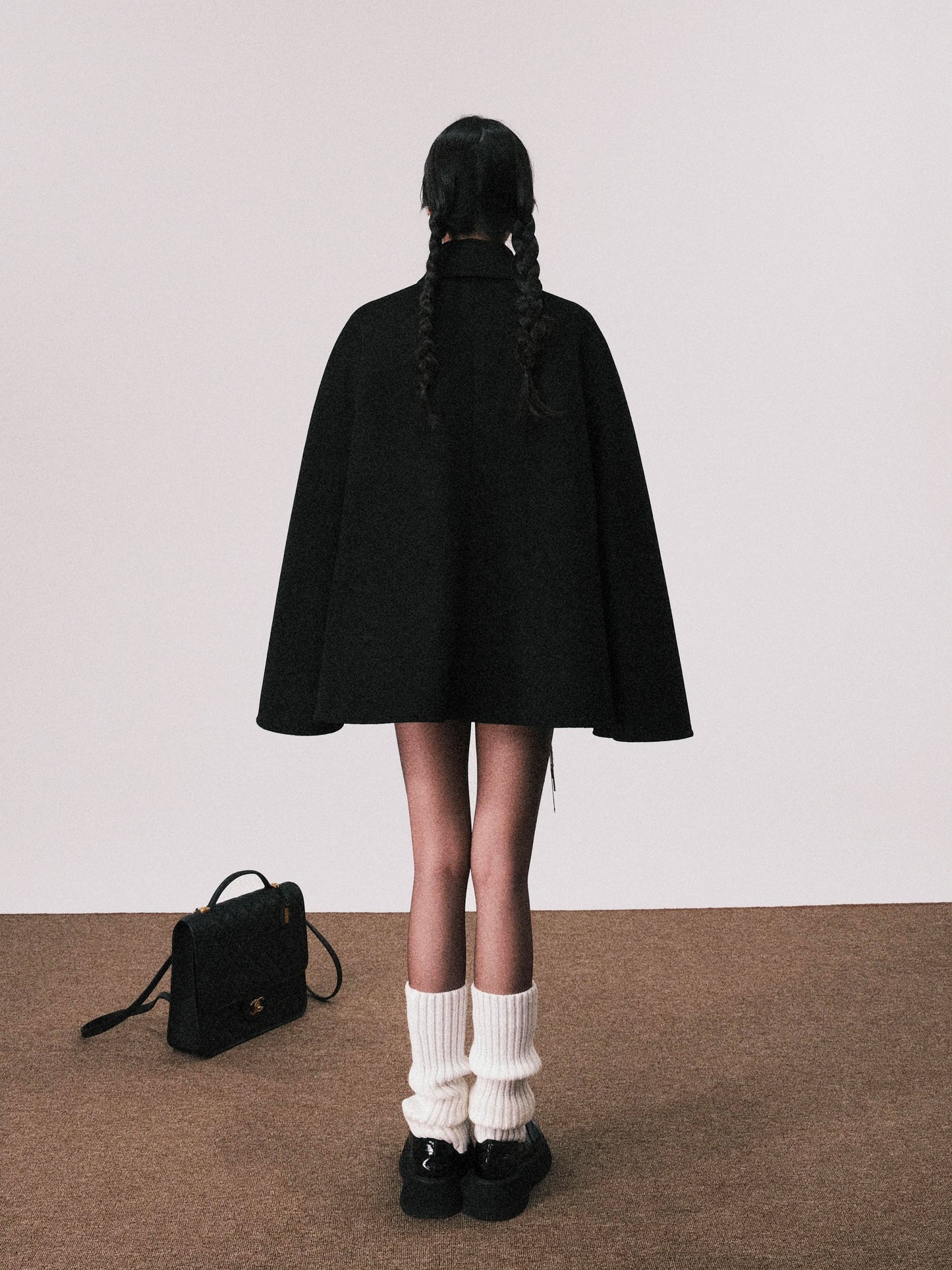 Double-Layered Wool Cape With Rose Buttons