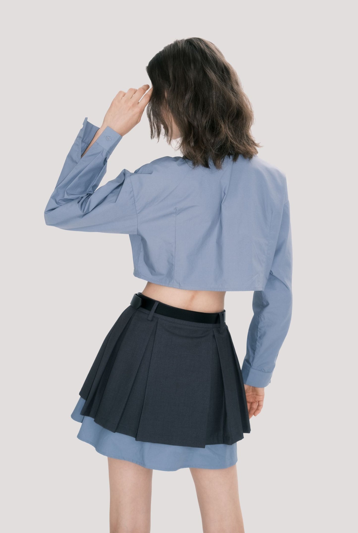 Cropped Cotton Shirt And Low-Rise Layered Skirt