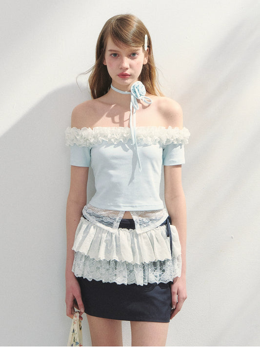 Lace Layered Mini Skirt With Tie Detail