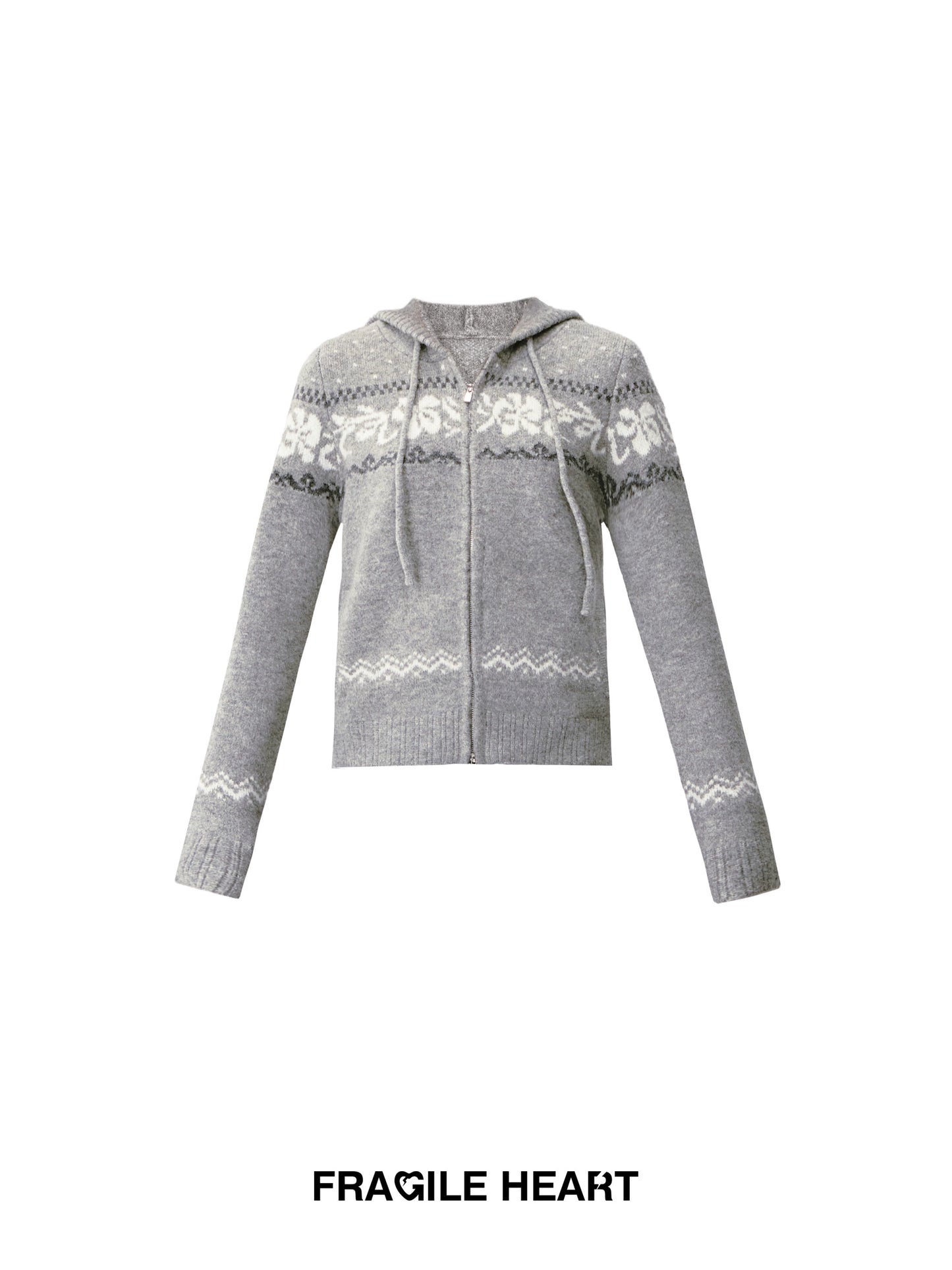 Zip-Up Hooded Fair Isle Knit Top