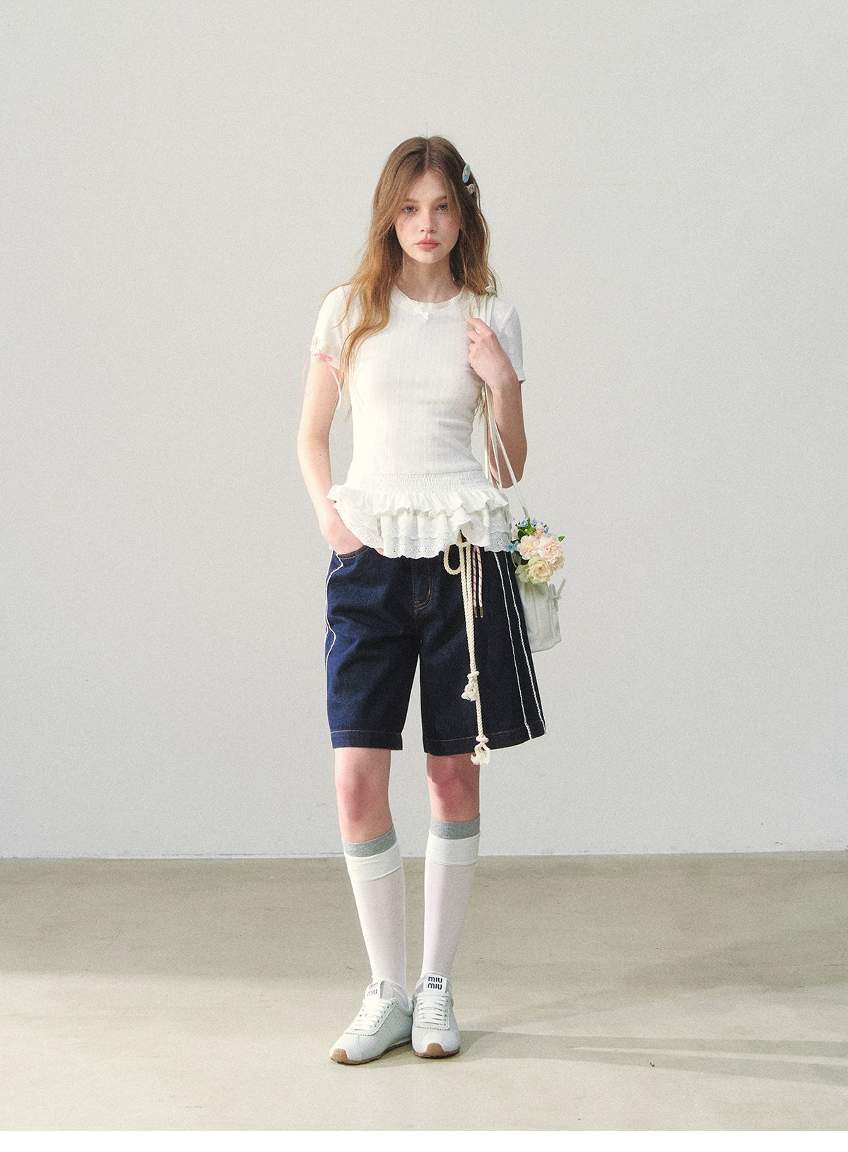 Ruffle-Hem Pointelle Tee