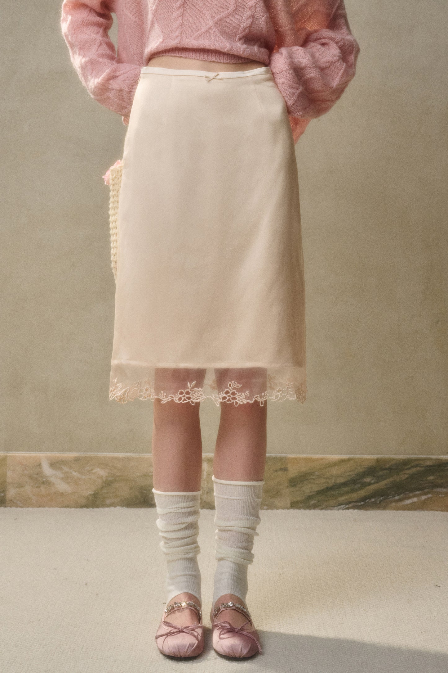 Lace-Trimmed Satin Skirt In Two Lengths
