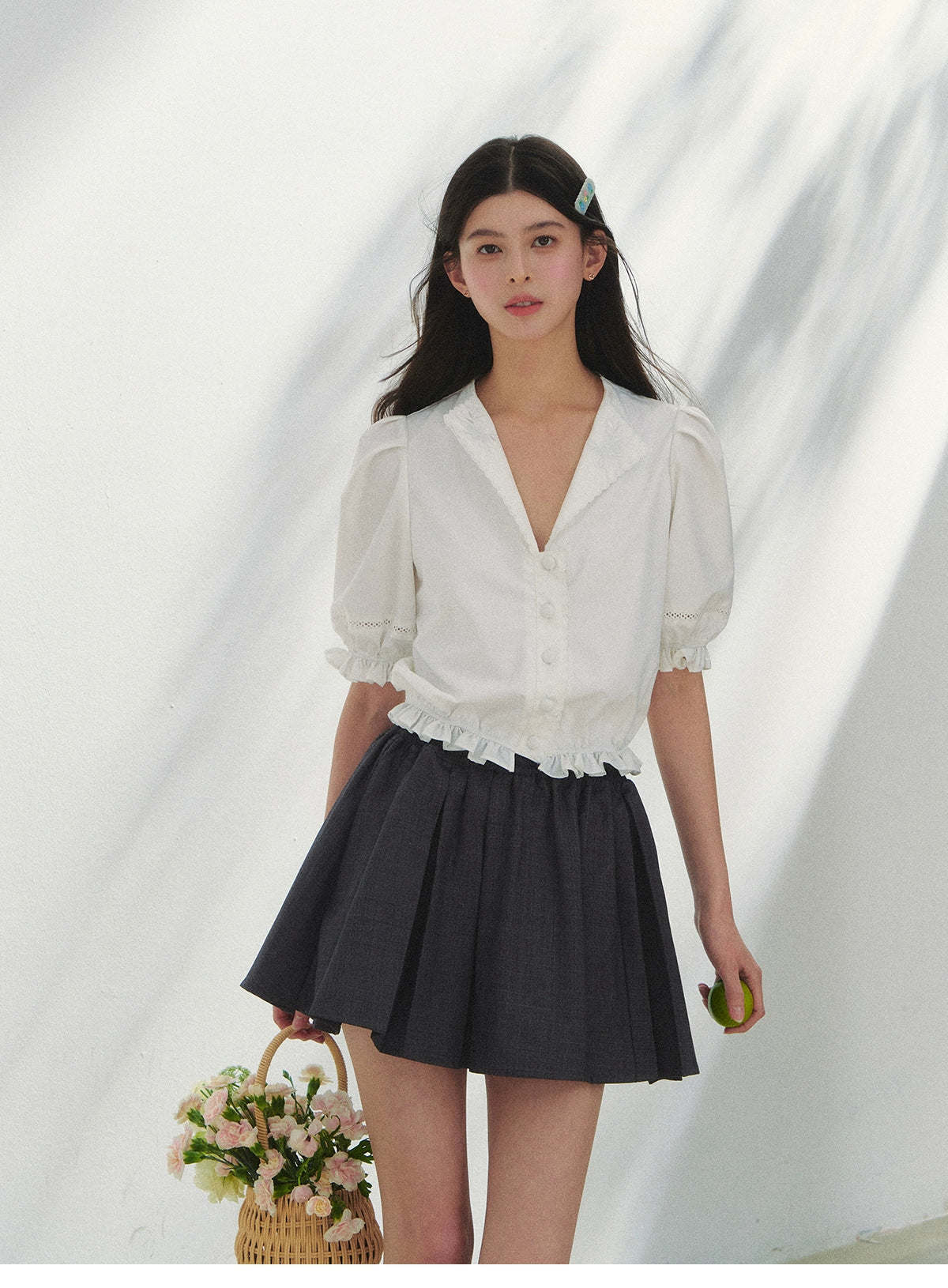 Embroidered V-Neck Blouse With Elbow-Length Sleeves