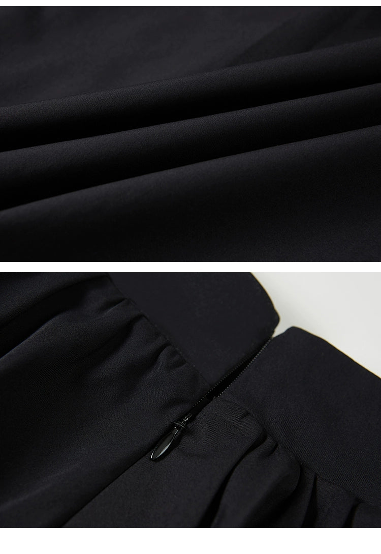 Draped Mid-Length Flared Zip Skirt