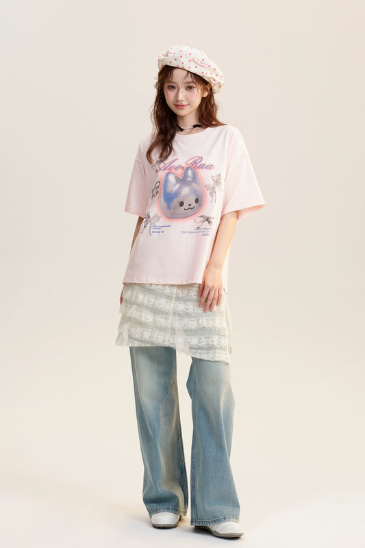 Kawaii Cyber Cat Graphic T-Shirt