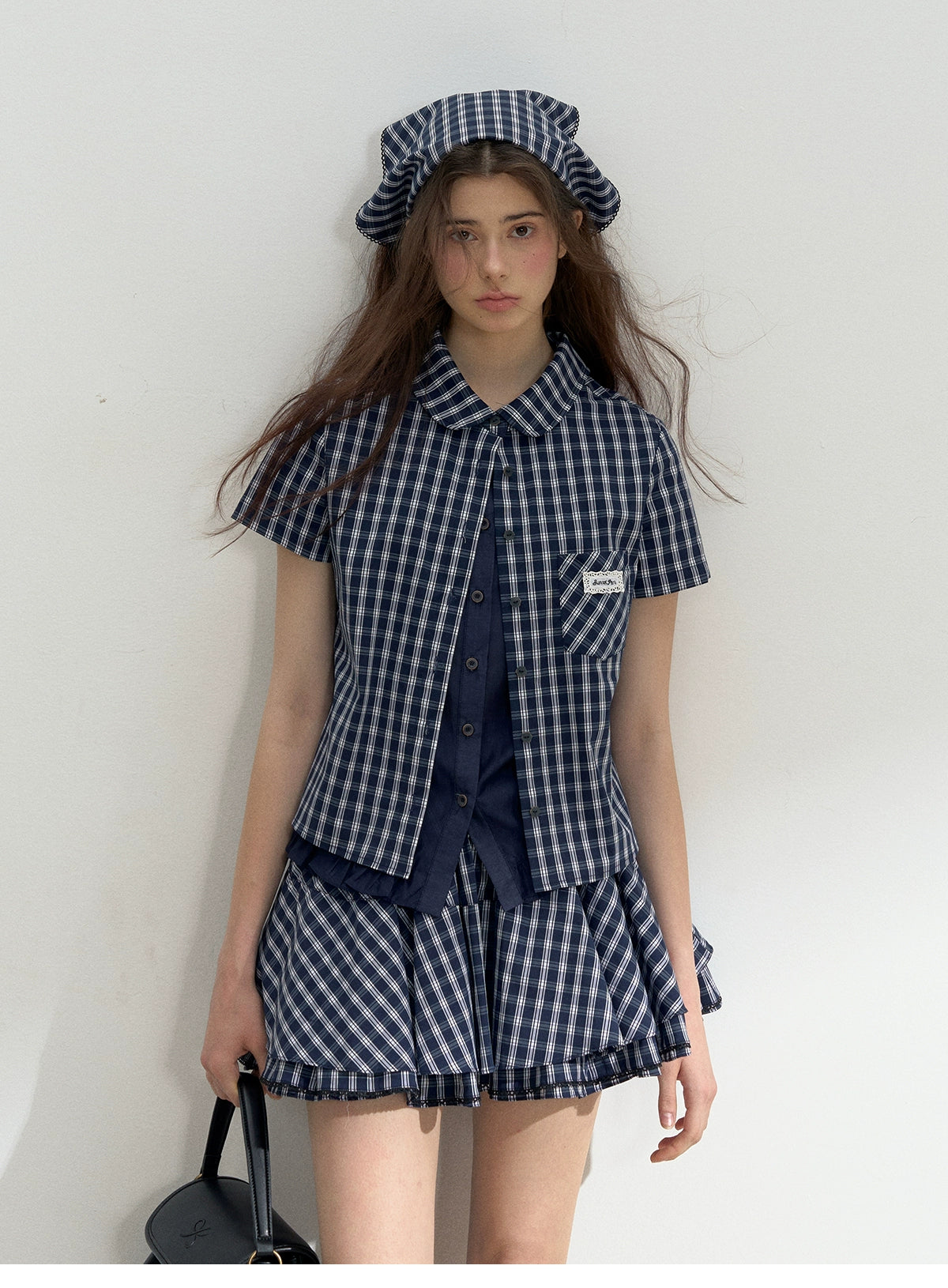 Multi-Layer Plaid Puffy Skirt With Triangle Scarf