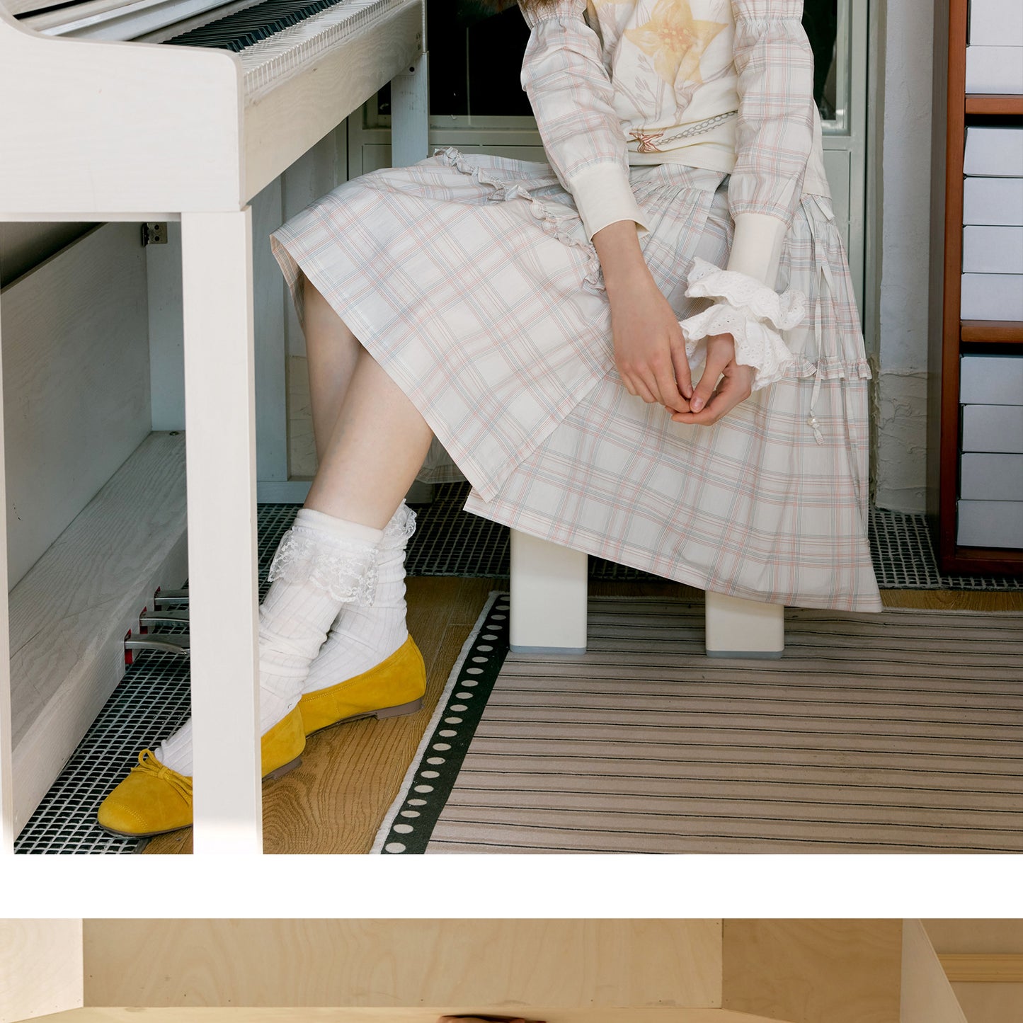 Floral Plaid V-Neck Shirt & Wrap Skirt