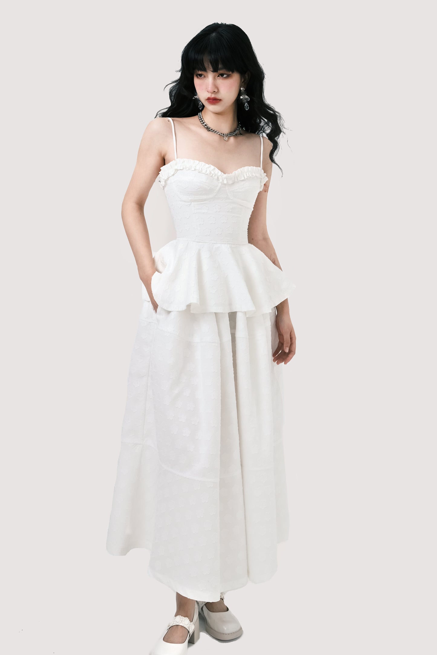 Jacquard Floral Camisole Top And Draped Skirt