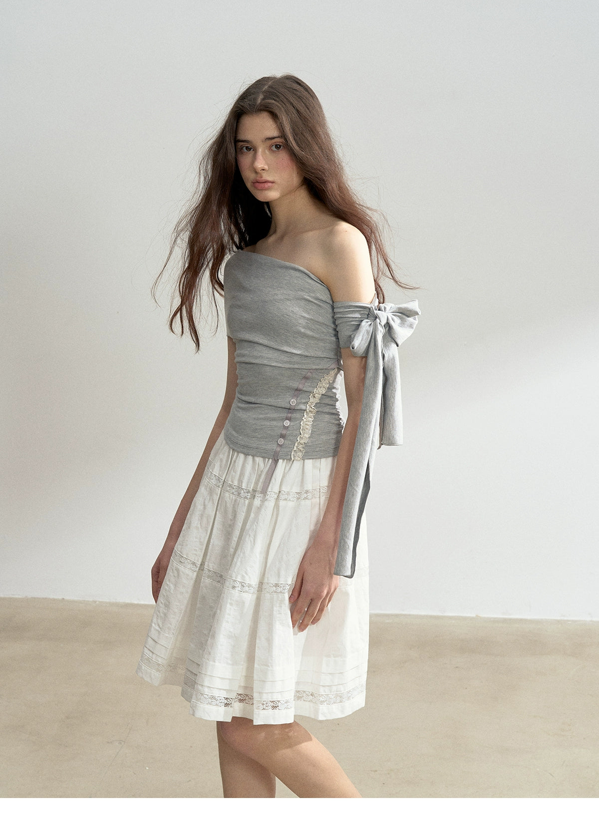 Ruched Off-Shoulder Top With Tie Detail