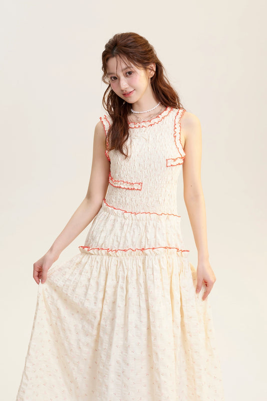 Floral Smocked Dress With Contrasting Edge