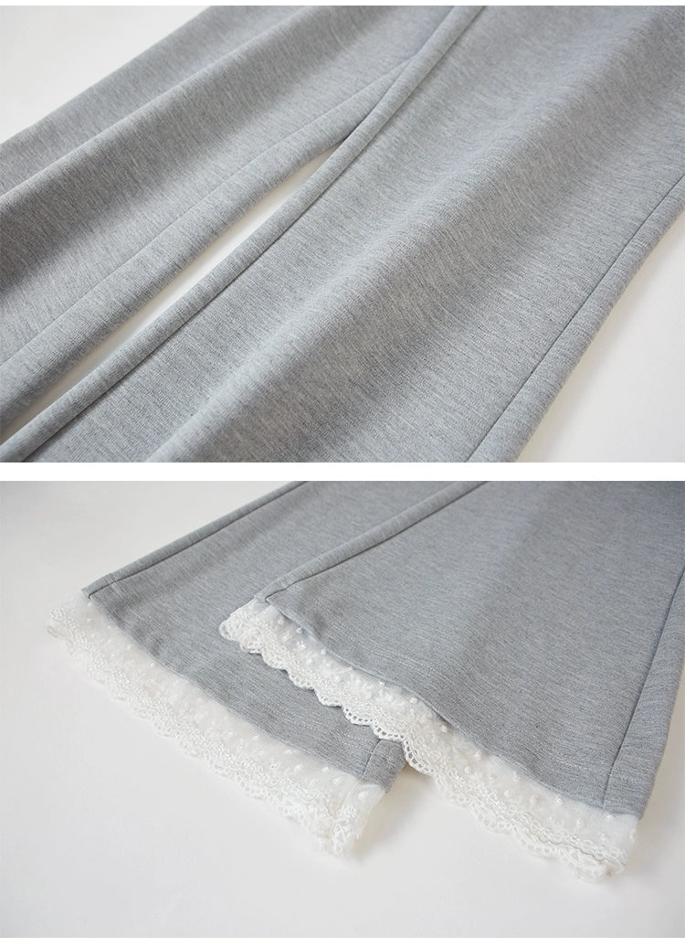 Lace Trim Flared Sweat Pants With Skirt Overlay