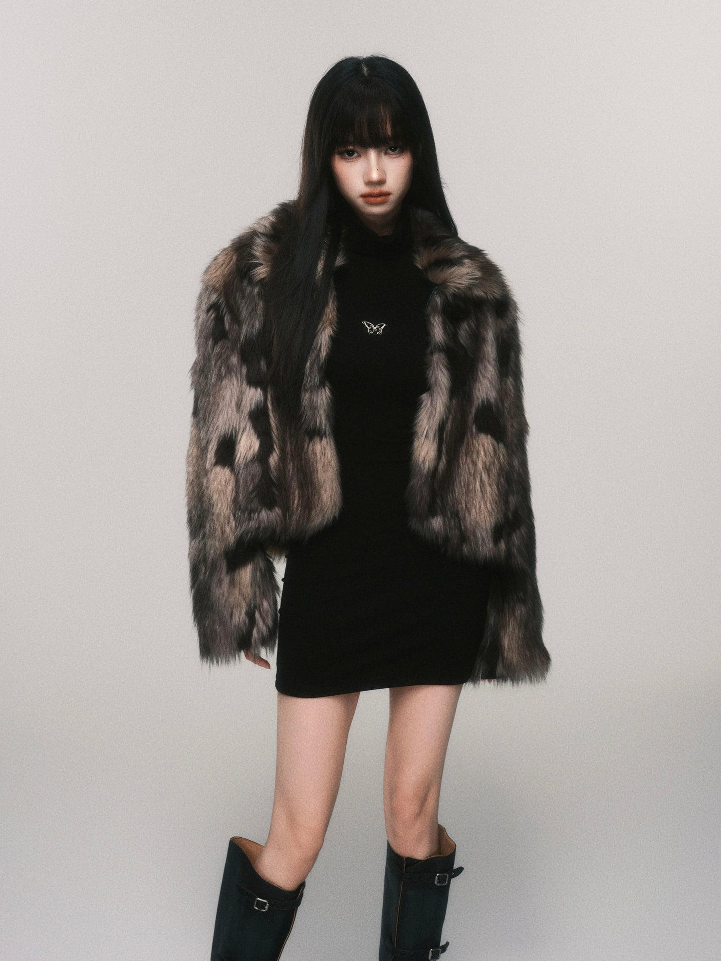 Spotted Pattern Short Faux Fur Coat