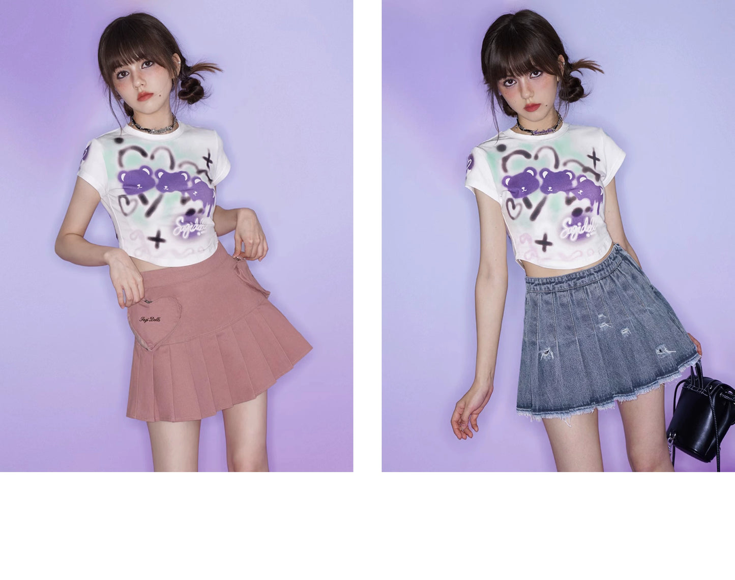 Spray Painted Look Crew Neck Fitted Baby Tee