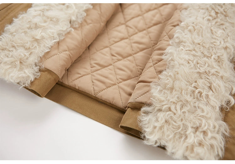 Cotton Blend Faux Fur Trim Quilted Lined Coat