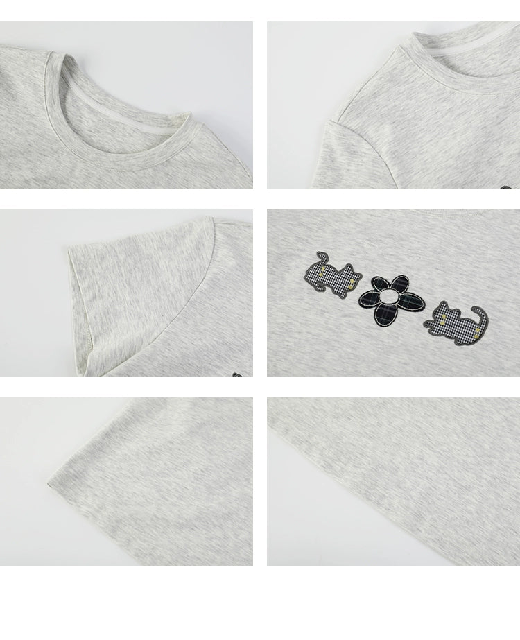 Appliqué T-Shirt & Asymmetric Plaid Panel Skirt