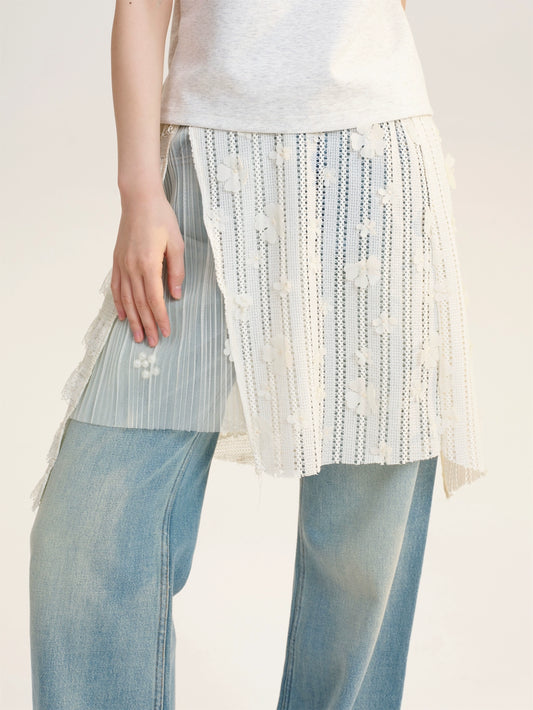 Lace Overlay Skirt In Mixed Fabrics