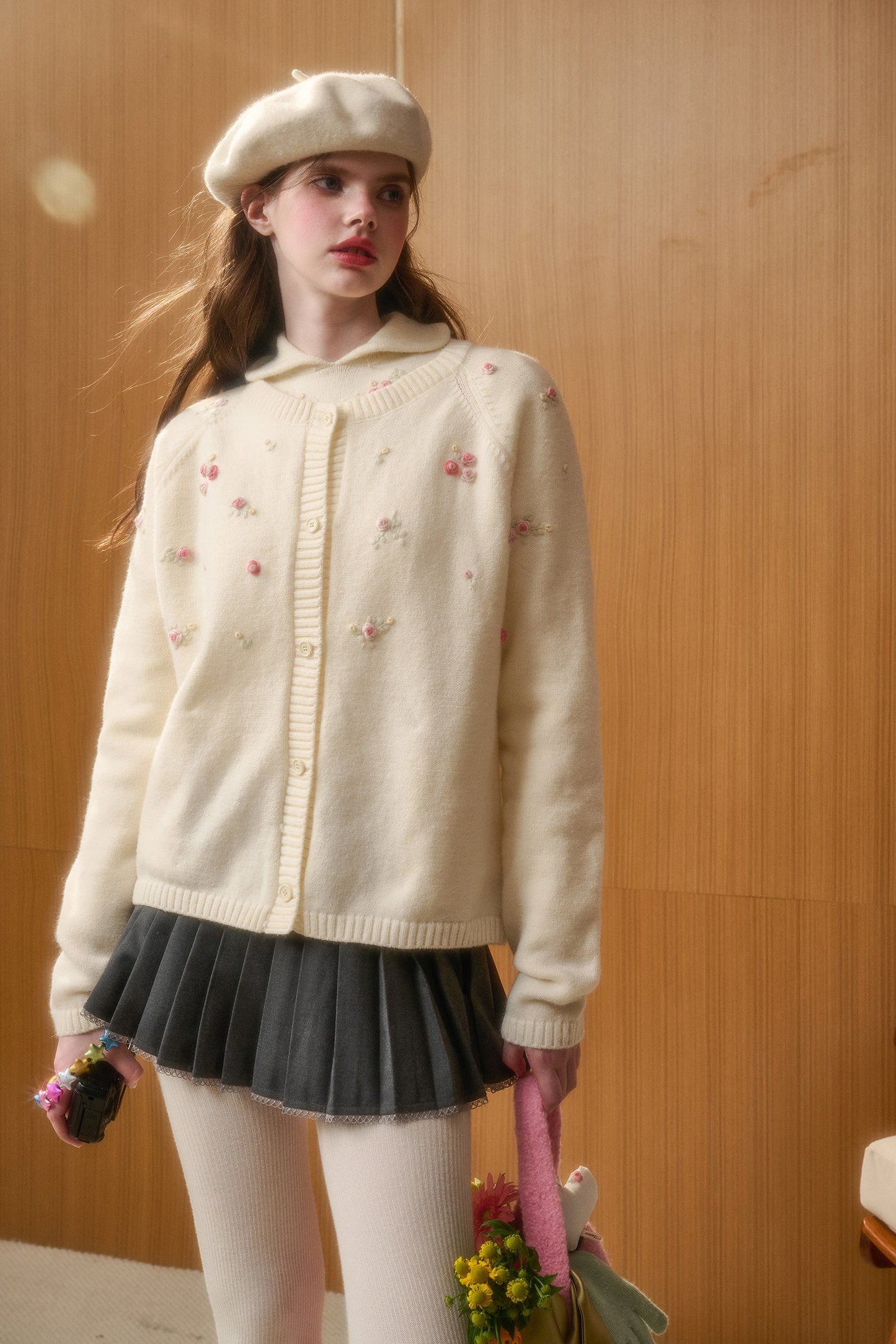 Cotton Blend Floral Embroidered Cardigan