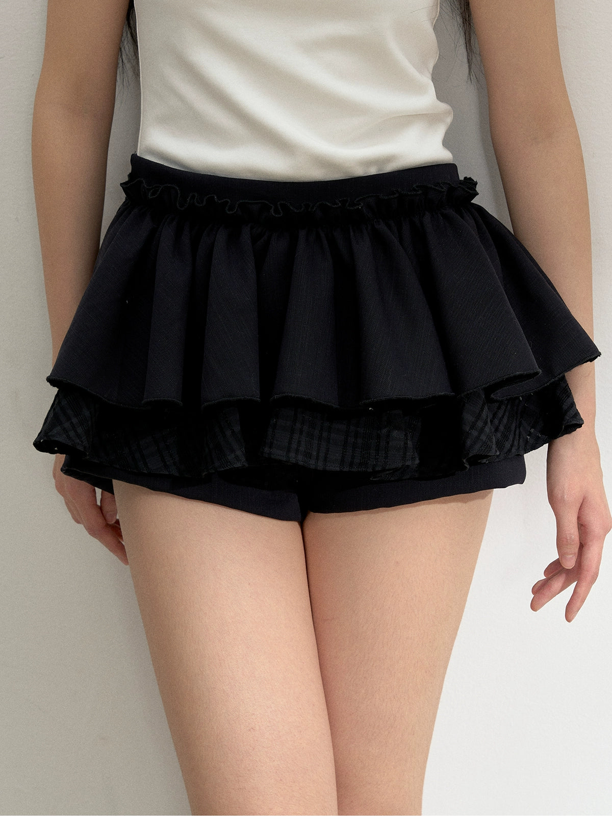 Mixed Fabric Multi-Layer Puffy Skort