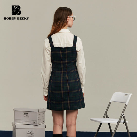 College Style Plaid Suspender Midi Skirt Vest One-Piece Dress