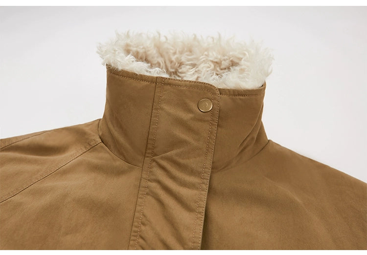 Cotton Blend Faux Fur Trim Quilted Lined Coat