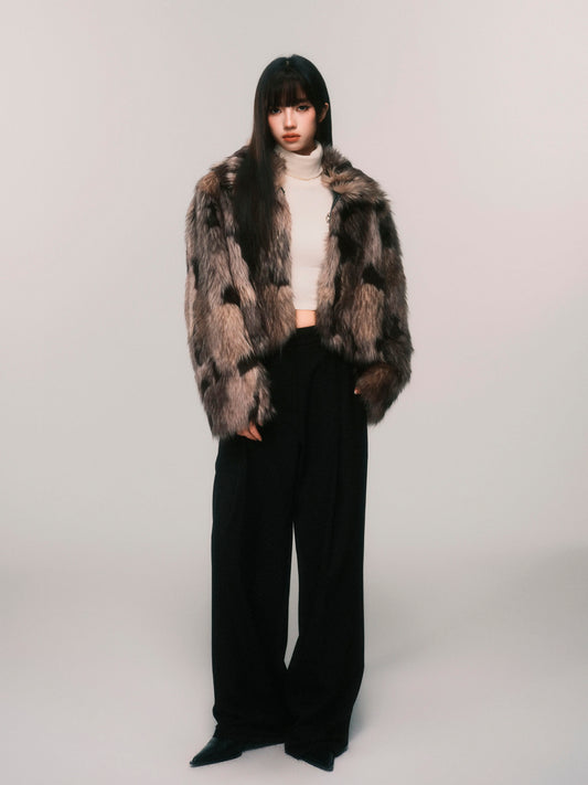 Spotted Pattern Short Faux Fur Coat