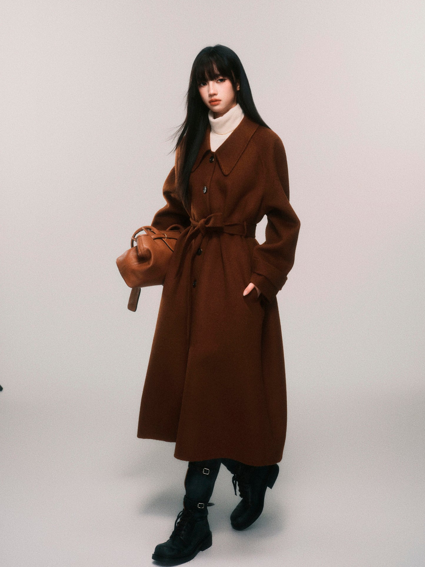 Alpaca And Sheep Wool Single-Breasted Belted Coat