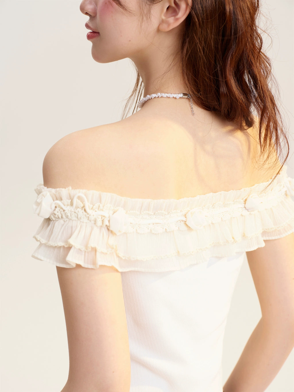Off-Shoulder Ribbed Top With Lace Detail