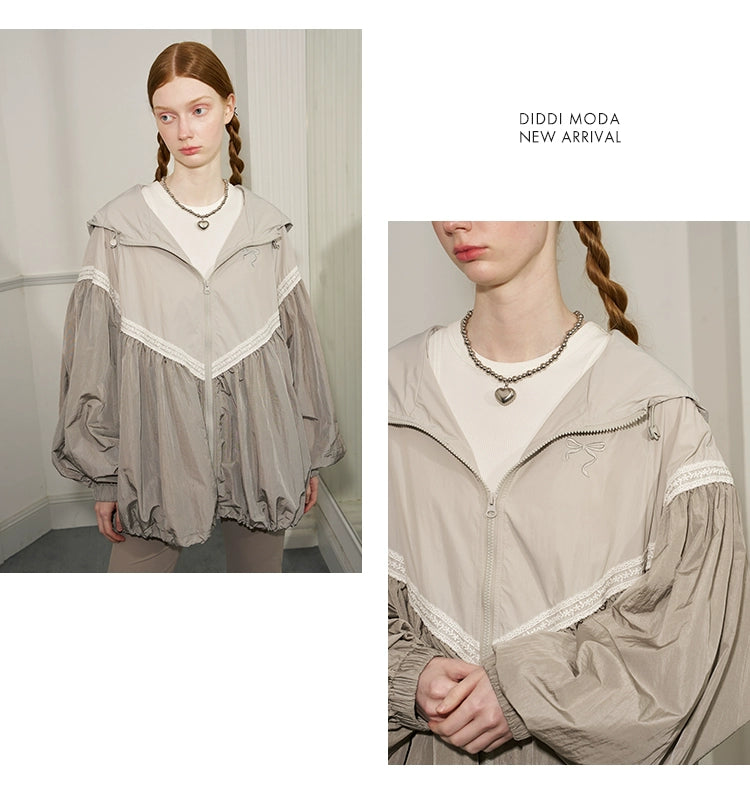 Cape Hooded Lace Patchwork Wide Windbreaker
