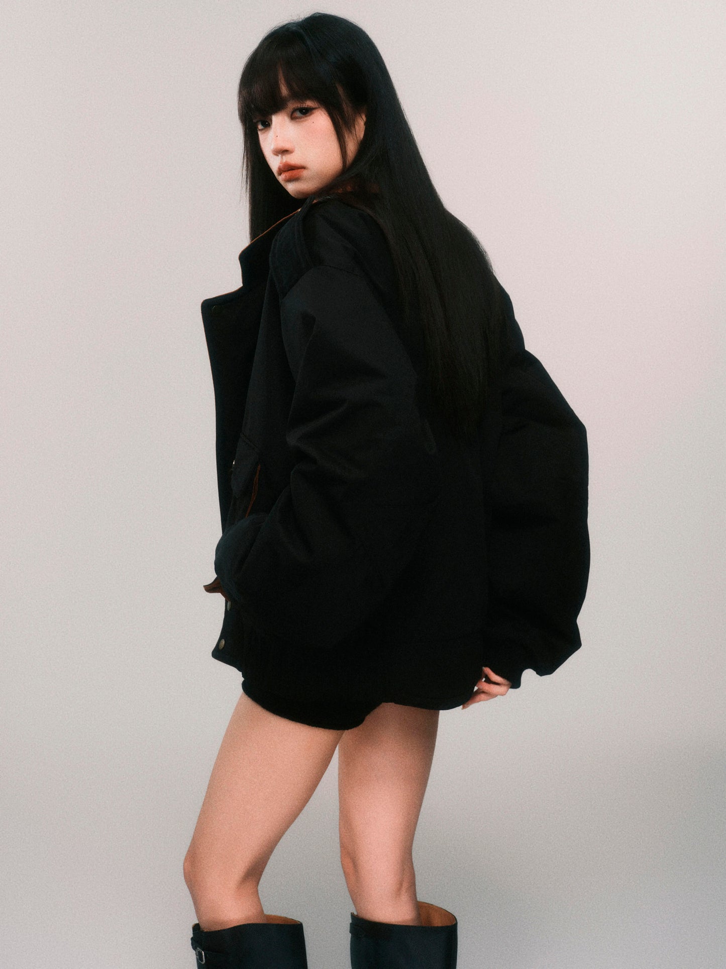 Two-Tone Washed Cotton Quilted Short Jacket