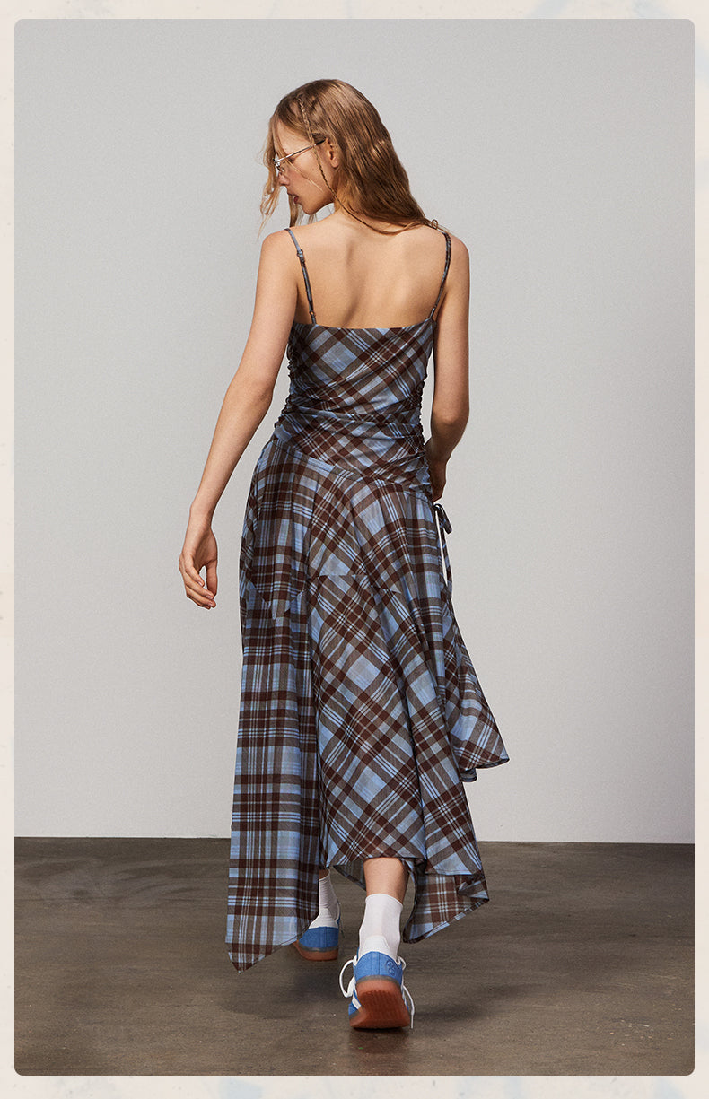 Plaid Mesh Camisole Dress With Adjustable Straps