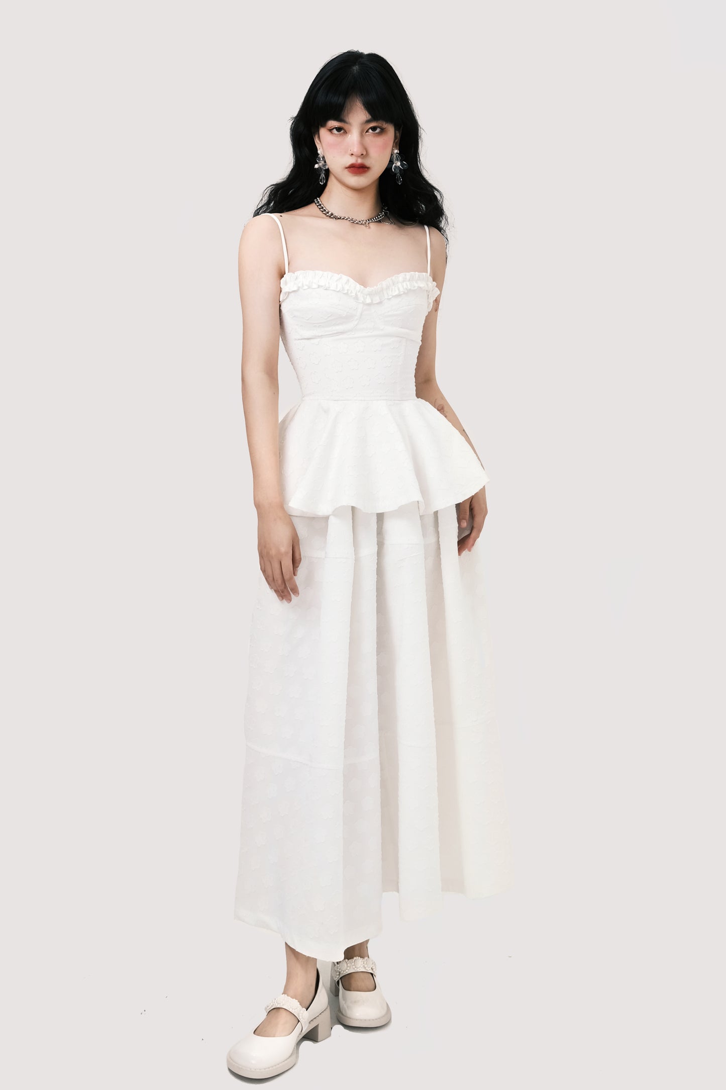 Jacquard Floral Camisole Top And Draped Skirt