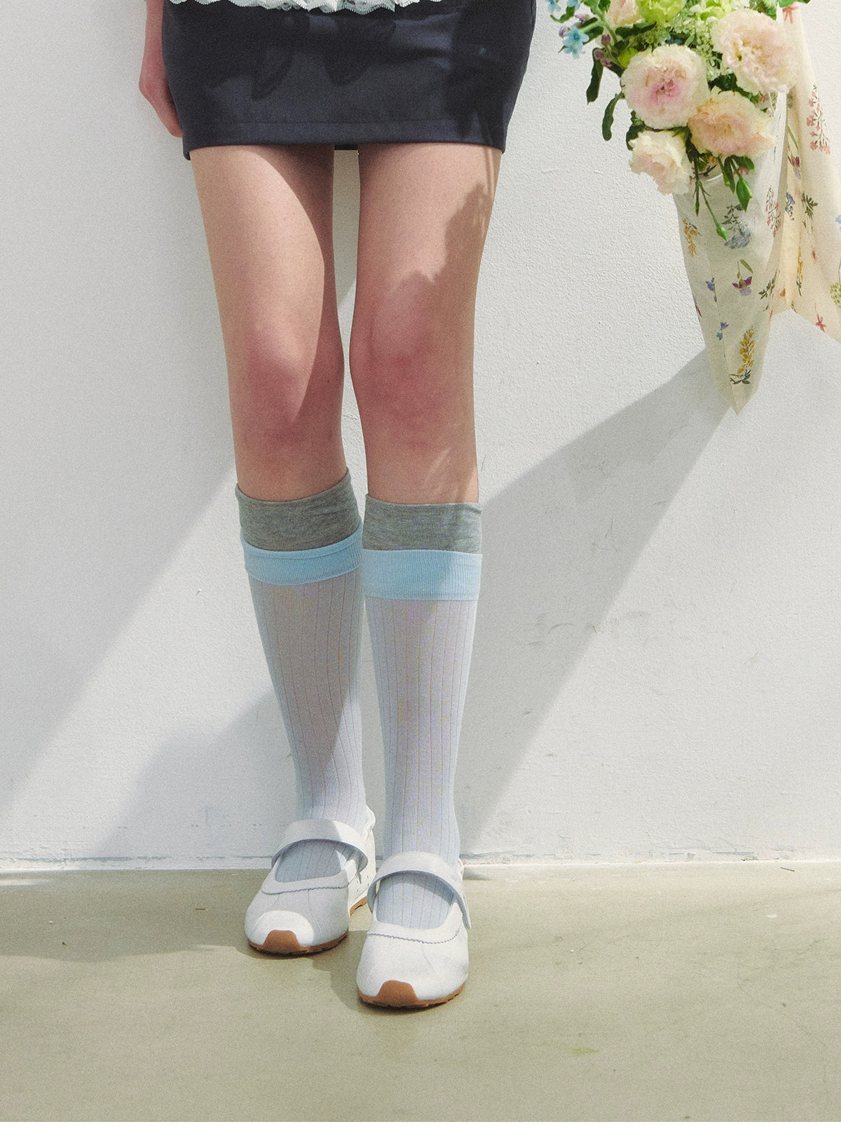 Contrast Stacked Sheer Socks