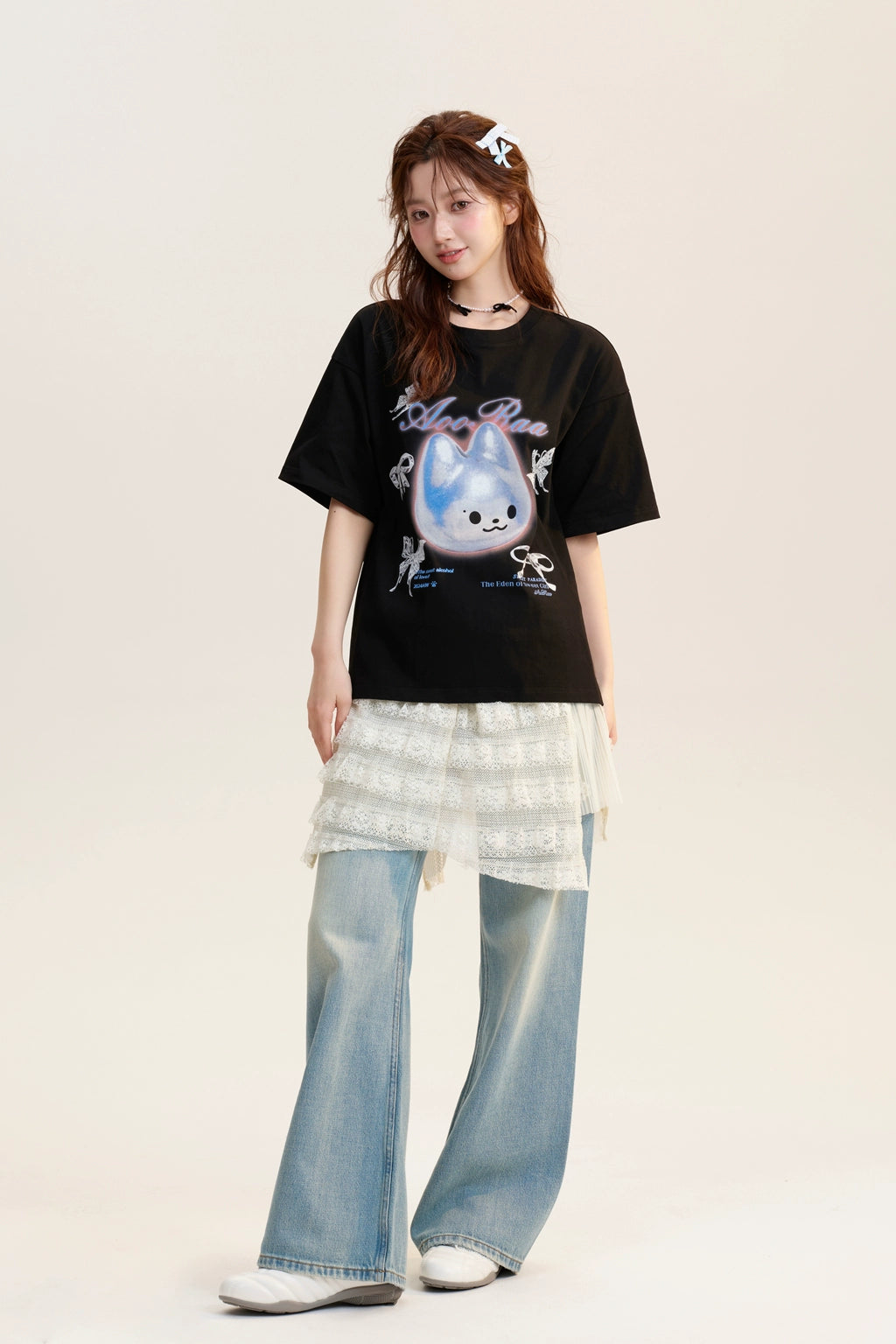 Kawaii Cyber Cat Graphic T-Shirt